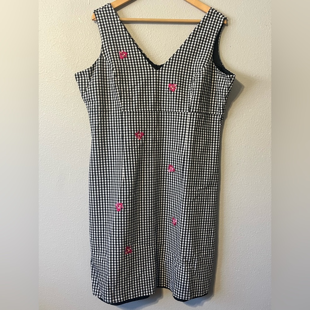 Vintage 90s Bamboo Traders Sleeveless Gingham Dress Black & White Cotton size 14